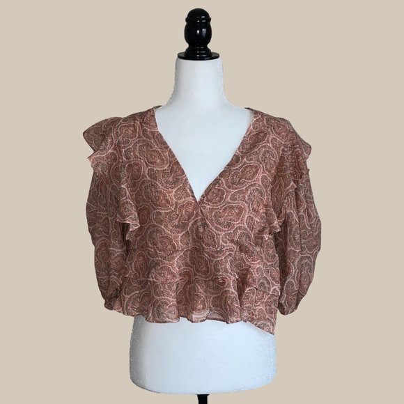 The Kooples Frilled Paisley-print  Silk Blend Woven Top PIN01 - Picture 2 of 8